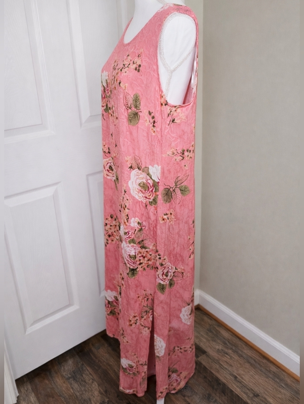 Vintage 90s Y2K K Studio Pink Rose Floral Maxi Dress Sleeveless Boho Romantic - Picture 3 of 9
